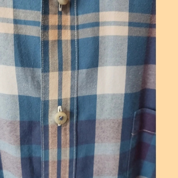 Maker & co button front shirt plaid mens size Large blue & beige color - Picture 6 of 12